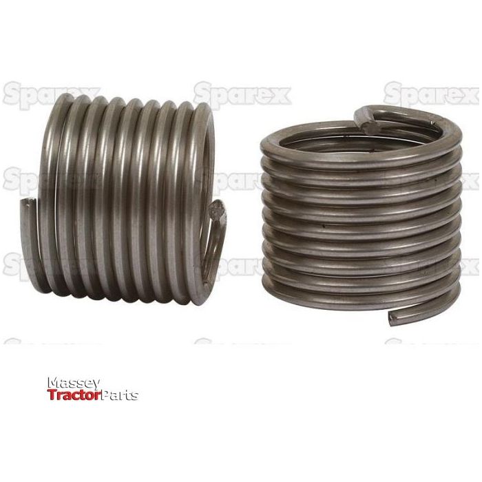 Two helical metal springs are displayed side by side against a white background, featuring the "Massey Tractor Parts" and "Sparex" logos. The spring labeled as Sparex Part No. S.19964 is open-ended with a thread size of 3/4'' x 16, while the other spring is closed-ended.