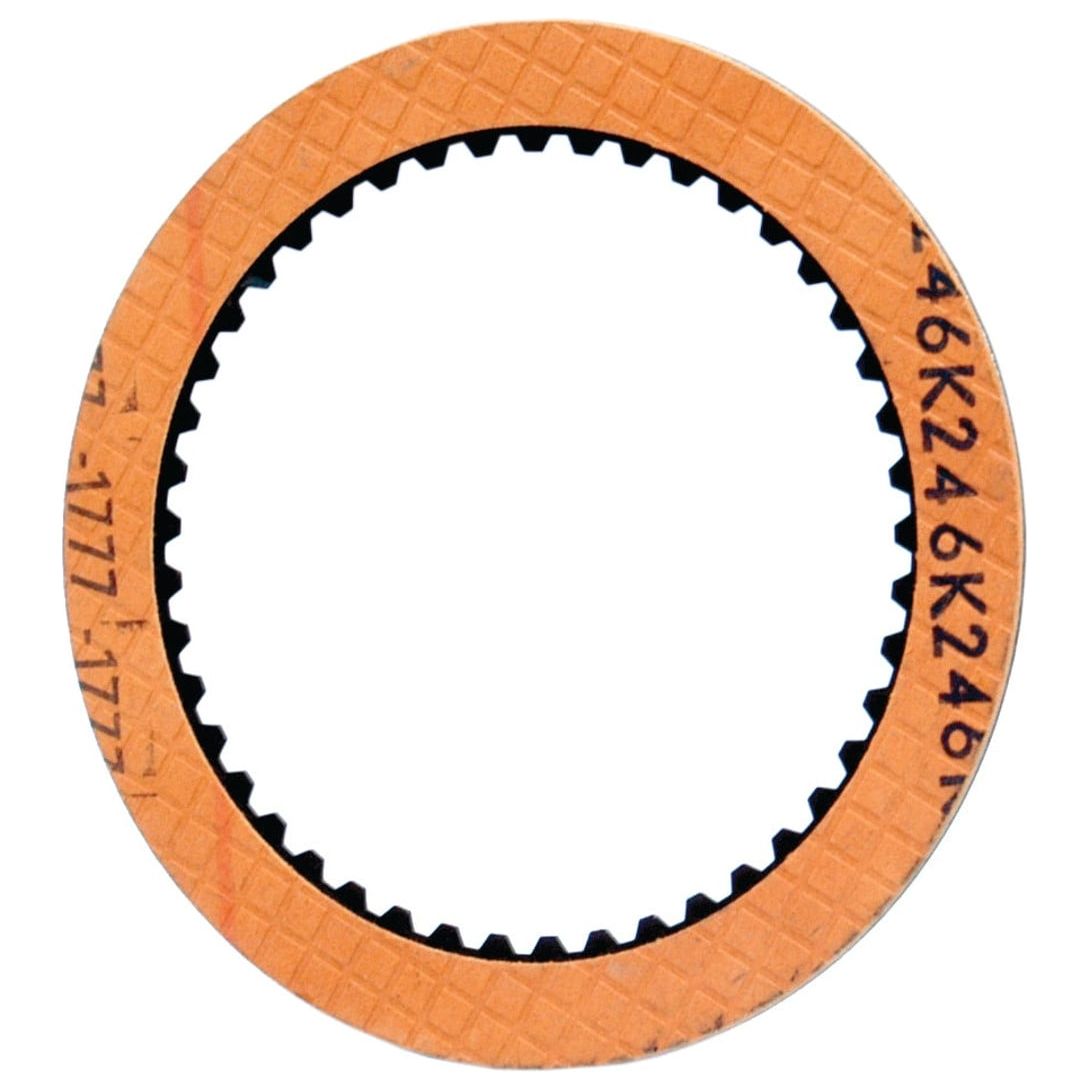 A PTO clutch plate, cataloged as Sparex Part No.S.56973, features a round mechanical design with an orange textured outer ring and black inner teeth. The markings on the outer ring exhibit alphanumeric characters that are characteristic of McCormick's design standards.