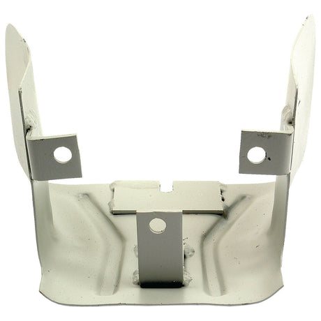 The PTO Guard (Sparex Part No. S.67135) by Sparex is a white metal bracket with four raised sides, featuring holes for screws or bolts on a flat base, ideal as an accessory for Ford / New Holland machinery.