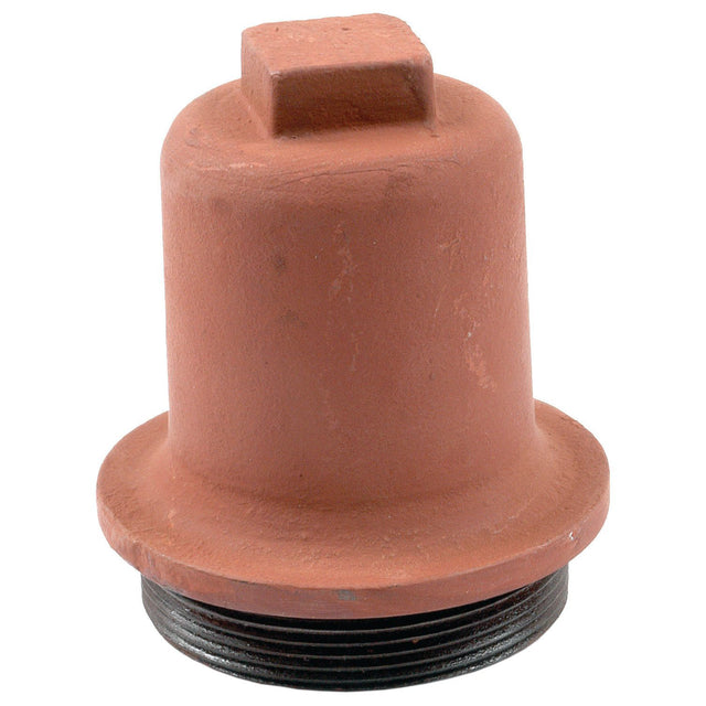 A Sparex PTO Cap (Part No. S.41310) is a cylindrical, terracotta-colored metal object featuring a flat square top and a threaded black base, commonly used with Massey Ferguson equipment.