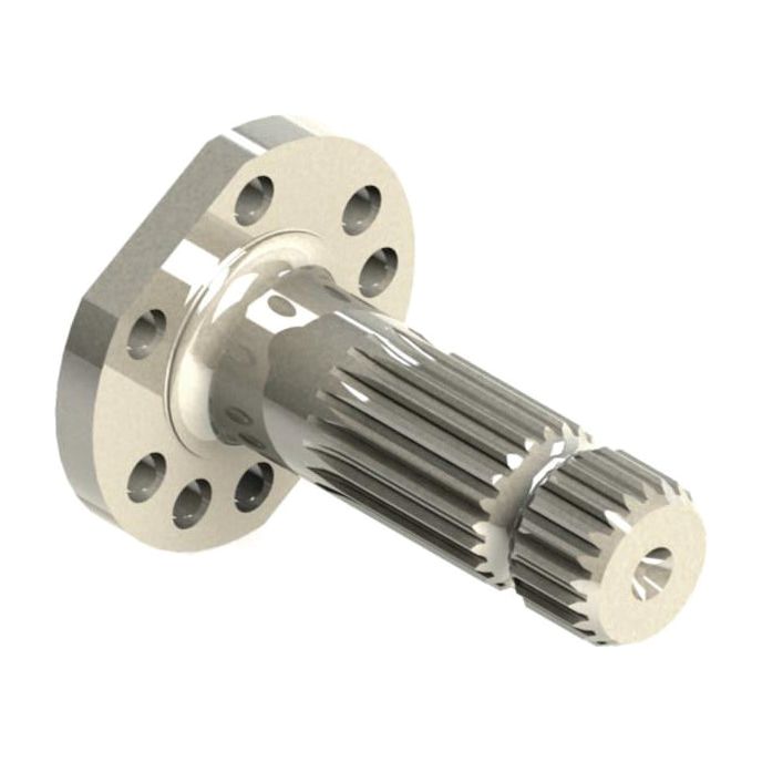 The Sparex PTO Shaft - S.260053 is a metallic shaft with a 21 spline design and a flanged base, featuring several bolt holes around the flange—ideal for Massey Ferguson machinery.