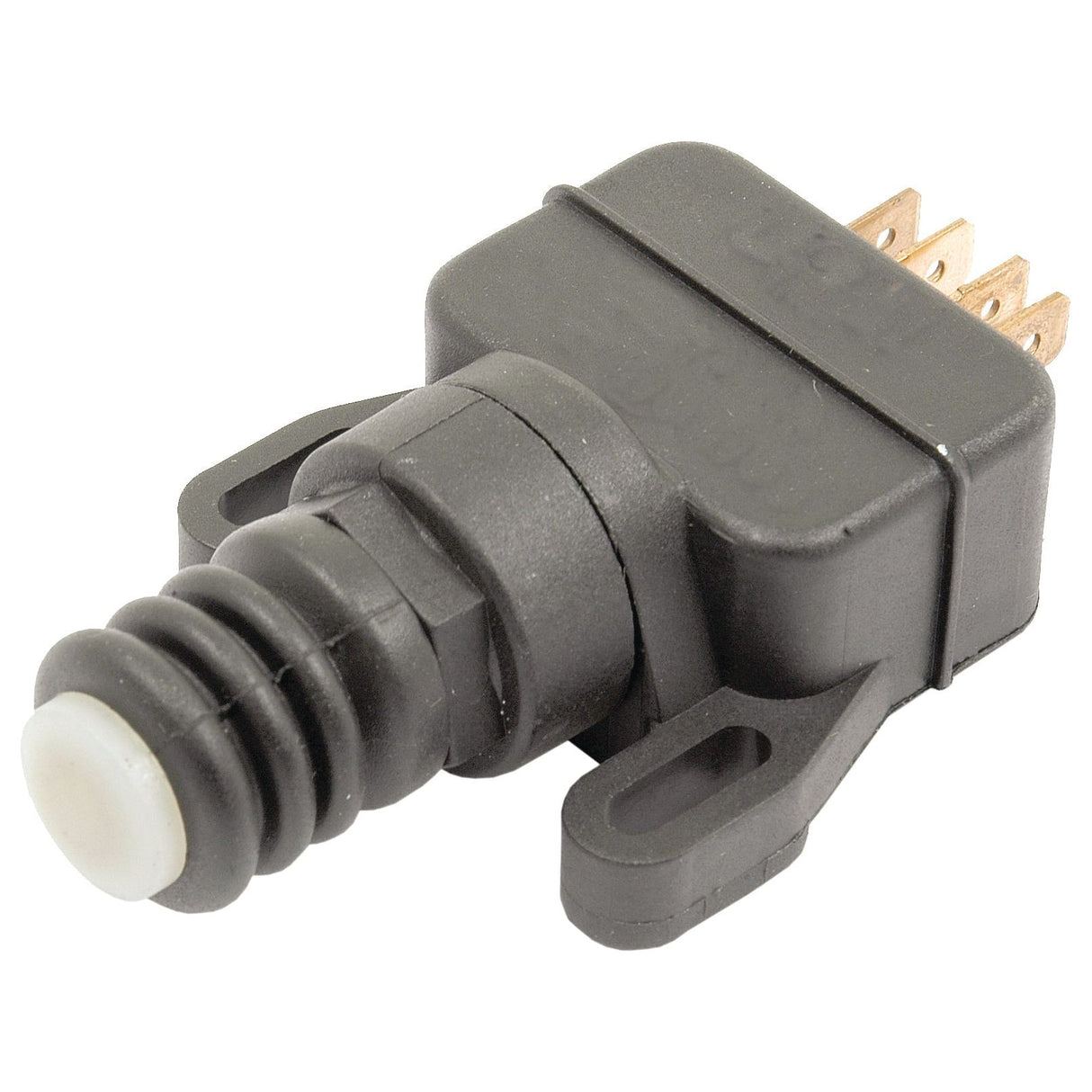The P.T.O. Brake Light Switch (Sparex Part No. S.56243) by Sparex features a black electrical push-button switch with a white button and multiple brass connectors, making it ideal for Switch-Brake applications in Case IH machinery.