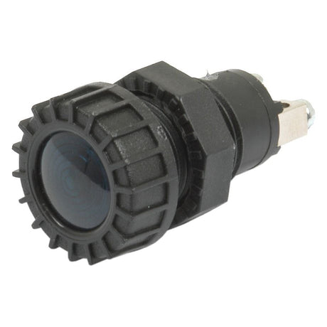 A blue Panel and Dashboard Light (Halogen), 12V by Sparex, featuring a black and silver design, a ridged outer casing, a circular lens, and durable polycarbonate construction. Ideal for use in control panels.