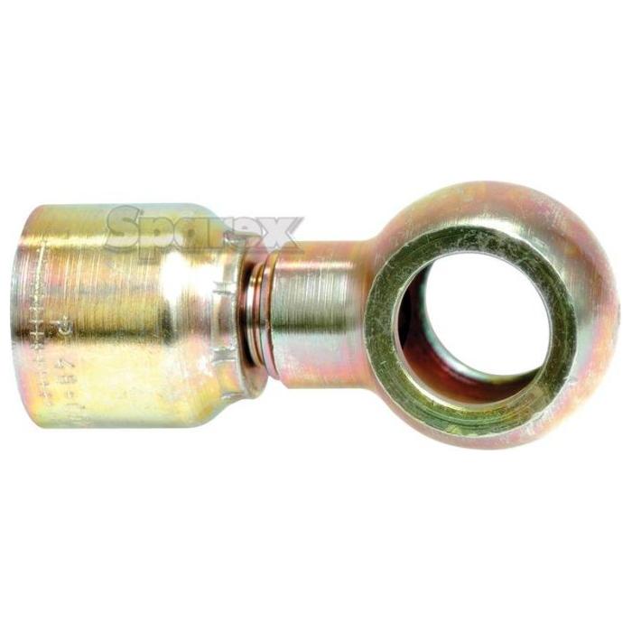A close-up image of a gold-colored Parker BSP Banjo Hose Insert 1/4'' x 14mm - S.3751404 with a circular eye and threaded end. The brand "Sparex" is visible in the background.