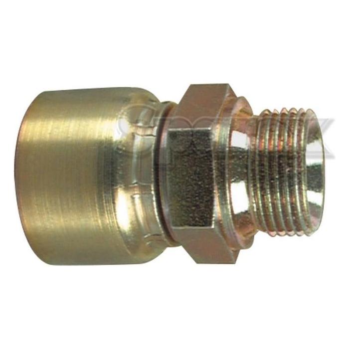Close-up of the Parker BSP Hose Insert 1'' x 1'' Male Straight - S.3111616, a metallic hydraulic hose fitting with a hexagonal nut and threaded end, suitable for connecting hydraulic hoses. Manufactured by Sparex to ensure reliable performance and durability.