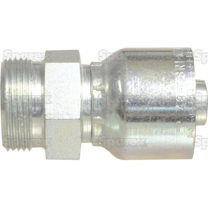 The Parker Metric Hose Insert 1/2'' x M26 x 1.50 (18L) Male Straight Light Series - S.3312608 by Sparex features a metal hydraulic hose fitting with a hexagonal nut and a threaded end, set against a white background. This fitting is designed for various applications to ensure reliable performance.