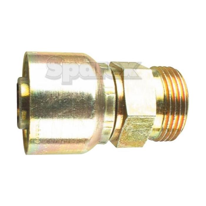 A Sparex Parker Metric Hose Insert 3/8'' x M16 x 1.50 Male Straight Light Series - S.3311606, featuring a brass hydraulic fitting with a threaded end and a push-to-connect mechanism, complete with product specifications for ease of use.