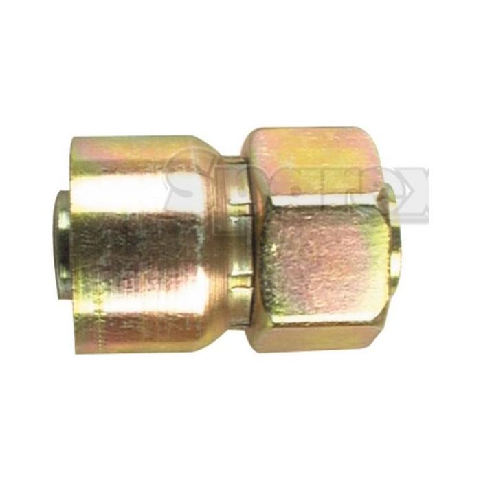 The Parker Metric Hose Insert 3/8'' x M18 x 1.50 Female Straight Swivel Light Series - S.3321806 by Sparex is a brass compression fitting with a hexagonal nut on one end, specifically designed for connecting two sections of tubing or piping. It is suitable for a variety of applications where secure connections are essential.