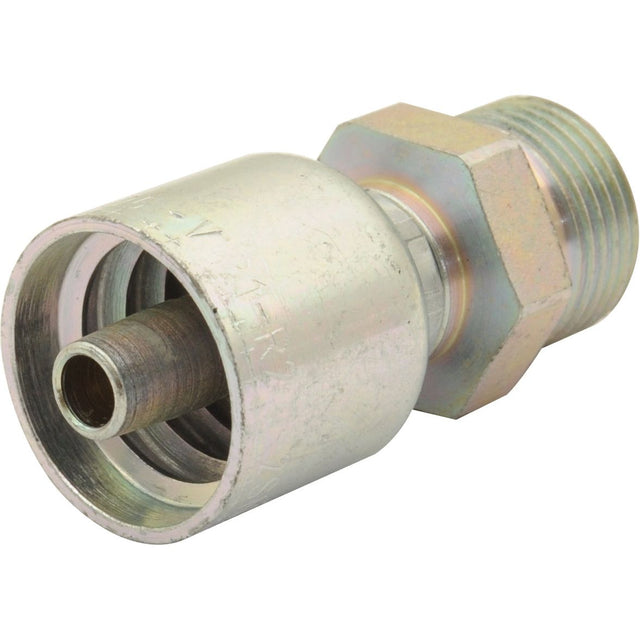 The Parker Metric Hose Insert 5/16'' x M20 x 1.50 Male Straight Heavy Series - S.3412005 from Sparex is a metal hydraulic hose fitting with a threaded end and a hexagonal nut, ideal for securing connections in hydraulic systems.