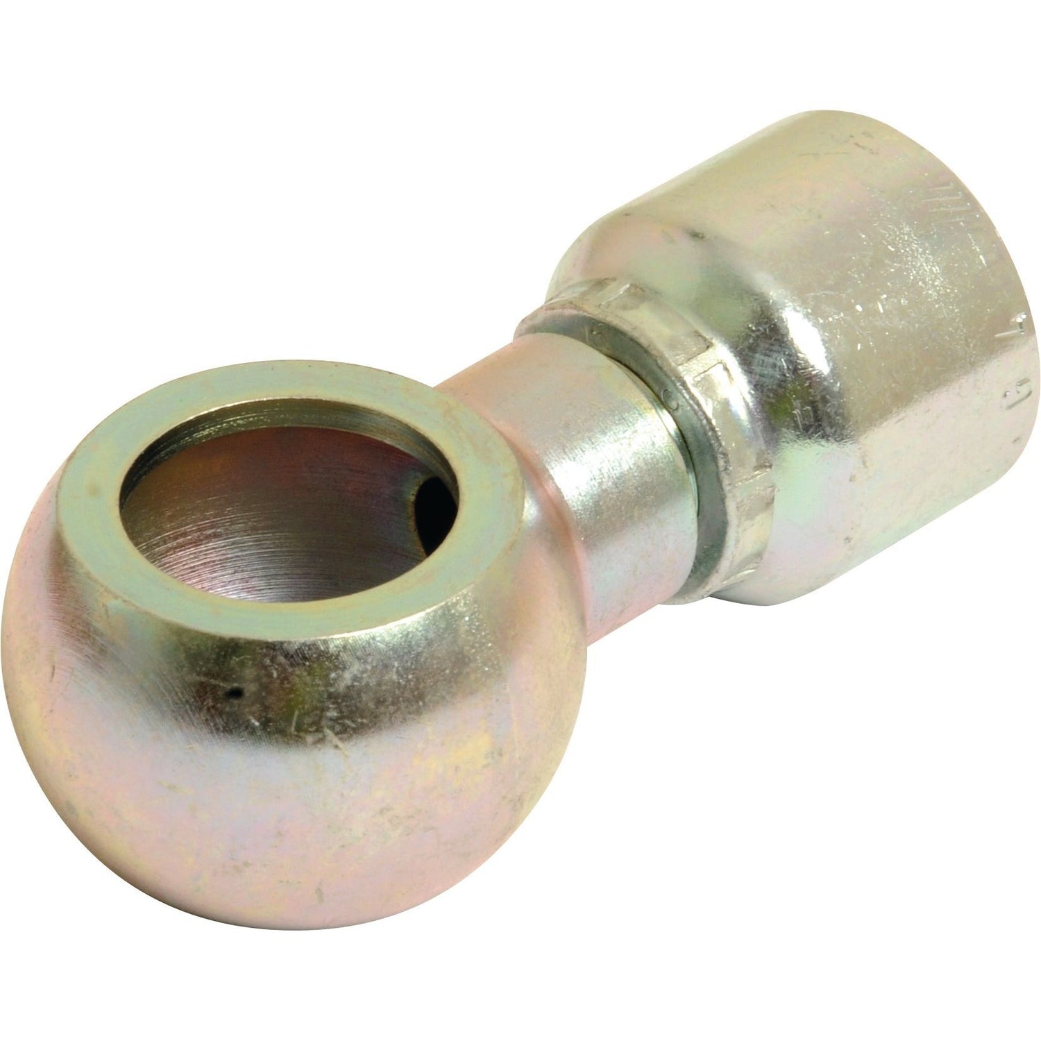 A silver, metallic Parker BSP Banjo Hose Insert 1/2'' x 22mm - S.3752208 by Sparex, featuring a circular hollow section and a threaded part for attachment to hoses.