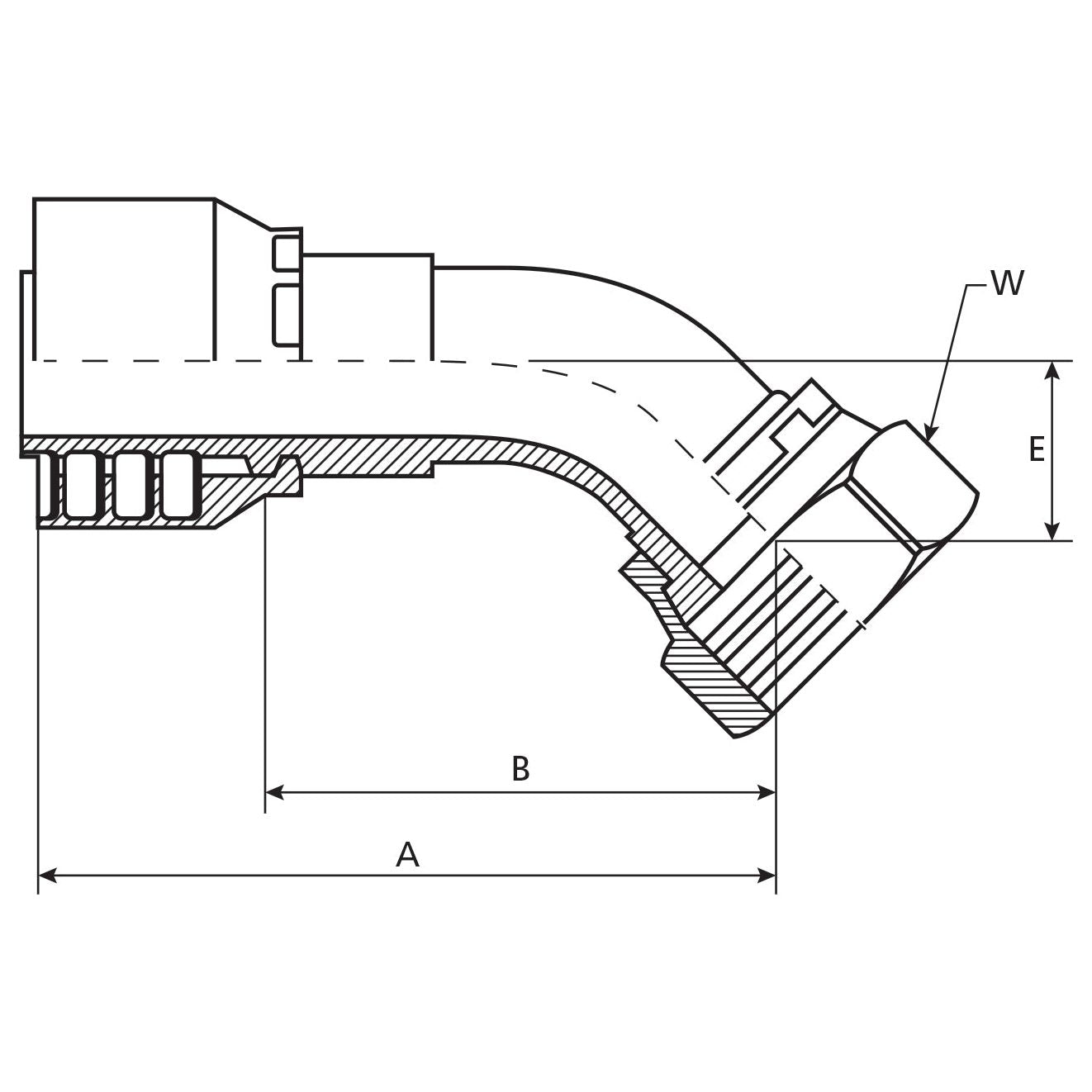 Parker JIC 37° Hose Insert 5/8'' x 7/8'' x 14'' Female 135° Swept Swivel - S.3241410 - Farming Parts
