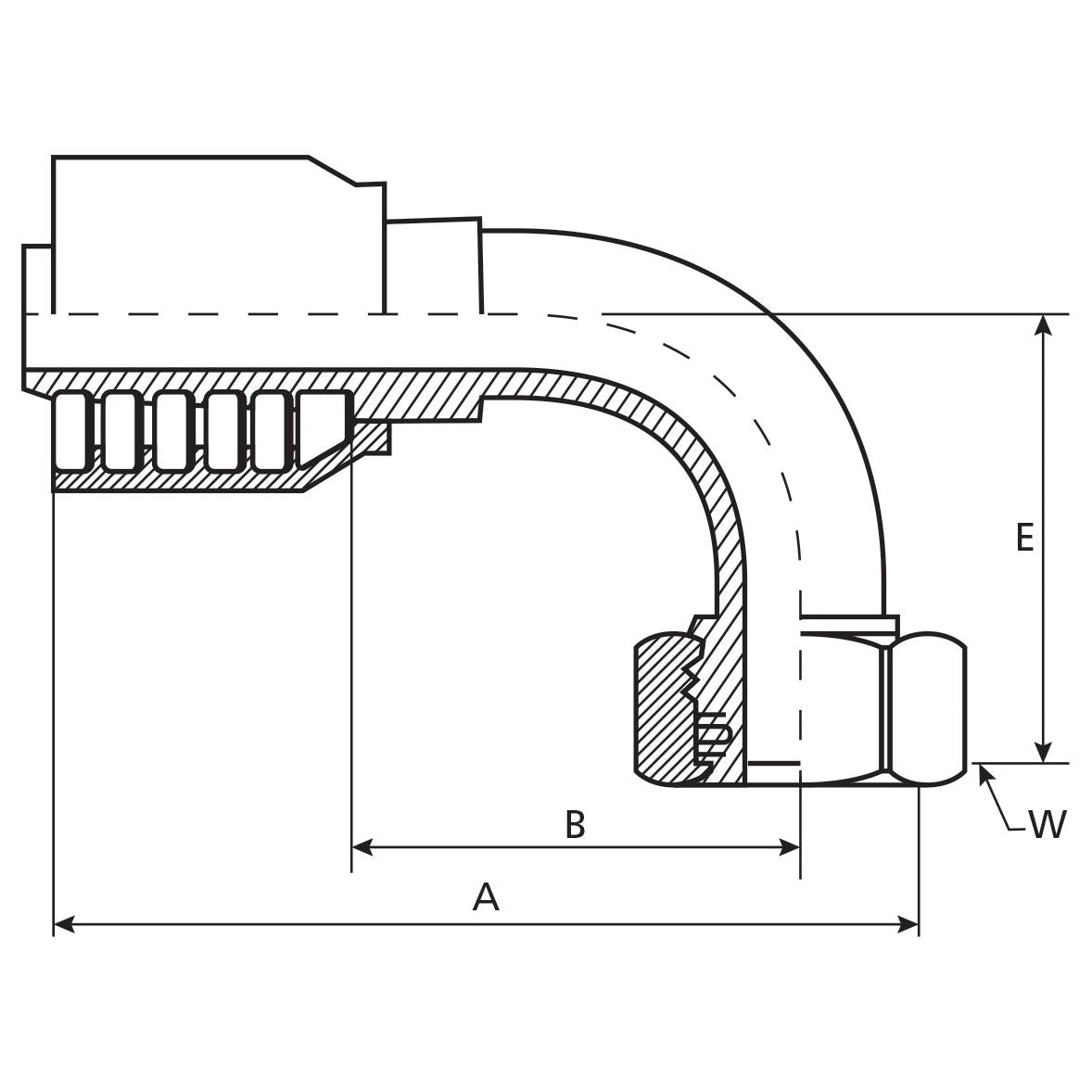 Parker Metric  Hose Insert 5/8'' x M30 x 2.00  Female 90° Swept Swivel Heavy Series - S.7433010 - Massey Tractor Parts