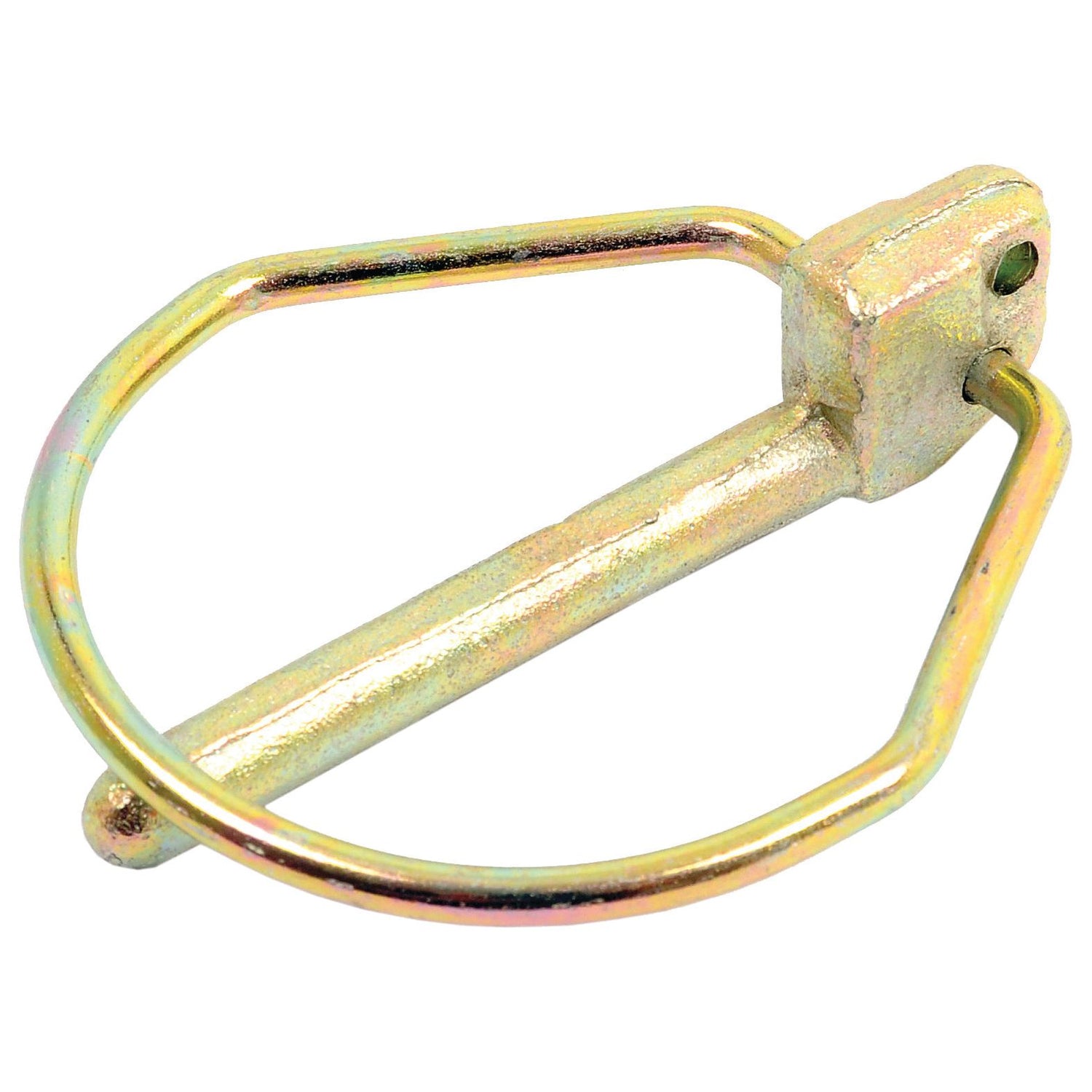 The Sparex Part No.S.33014, a metal pin weighing 0.13kg, features a circular handle and a latch, making it ideal for securing parts in machinery or equipment, such as the lower link quick release cone in Massey Ferguson tractors.
