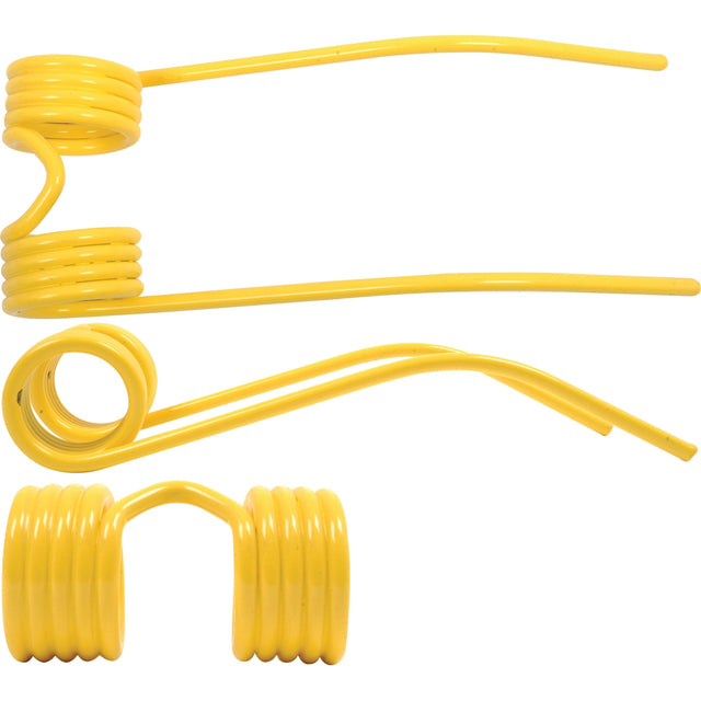 Three yellow Sparex Pick-Up Tines, featuring Massey Ferguson's characteristic precision, are arranged on a white background.