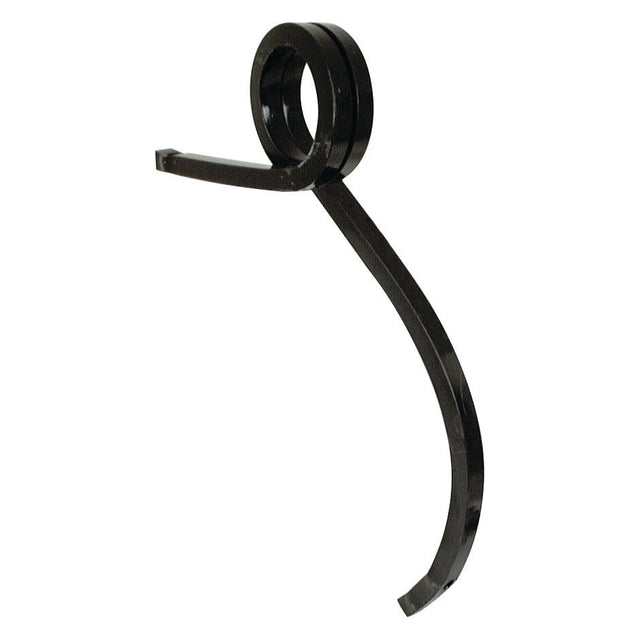 A coiled metal spring with two extended arms, one shorter and one longer, against a white background—a perfect fit for universal tractors and Sparex equipment. Introducing the Pigtail tine - 25x25x410 RH (Low Clearance) from Sparex, Part No. S.77174.
