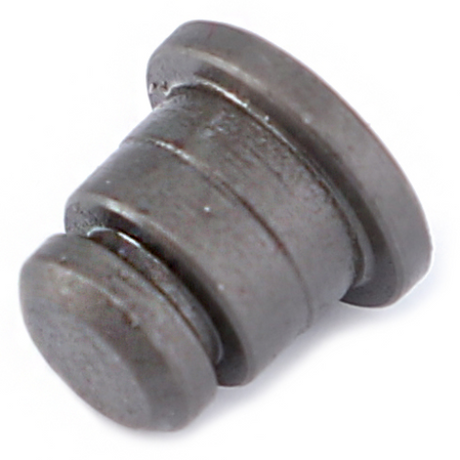 Close-up of the AGCO Massey Ferguson Pin - 1861510M1, a small, cylindrical metal component with grooved rings and a flat circular top, ideal for 100 Series Massey Ferguson tractor parts.