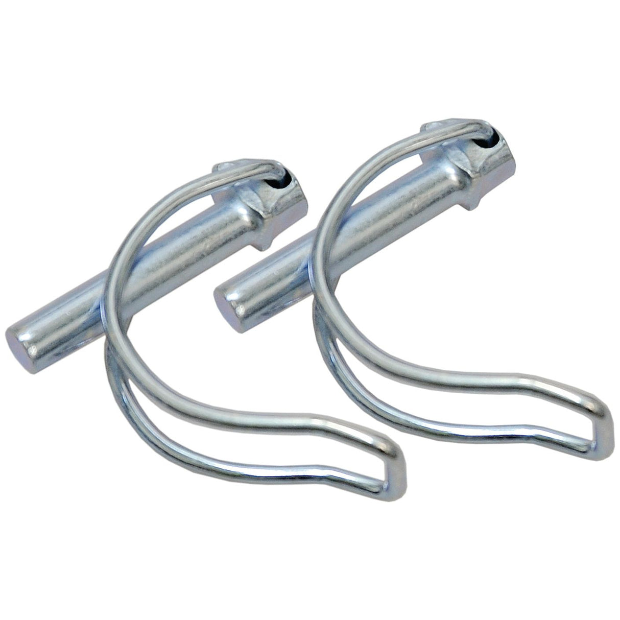 Two Pipe Linch Pins with looped clips for securing equipment, shown against a white background—a must-have from Sparex's Agripak collection. (Pin Ø8mm x 38mm, Sparex Part No.S.25795)