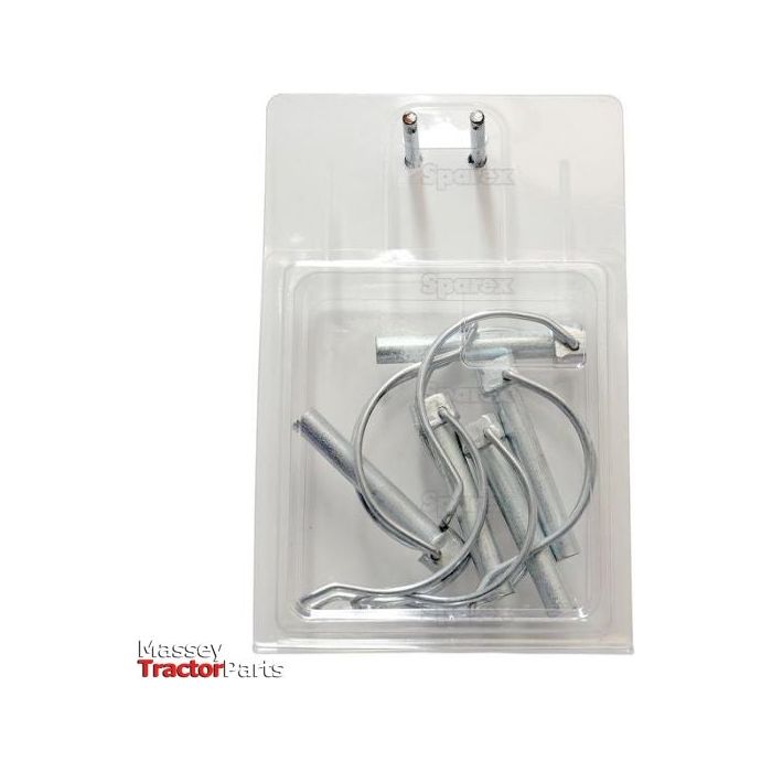 A packaged set of tractor parts consisting of various metallic pins, clips, and potentially other small hardware components, contained in clear packaging labeled "Sparex" featuring the Agripak Pipe Linch Pin (Pin Ø10mm x 60mm). The specific product is named Pipe Linch Pin, Pin Ø10mm x 60mm (5 pcs. Agripak) and carries the Sparex Part No. S.56683.
