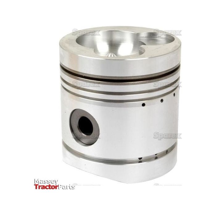 A S.57839 Piston (0.040'') in silver, featuring two grooves and a side hole, branded "Sparex." The image showcases the "Massey Tractor Parts" logo in red and black at the bottom left corner, emphasizing its precision craftsmanship and ideal compression height.