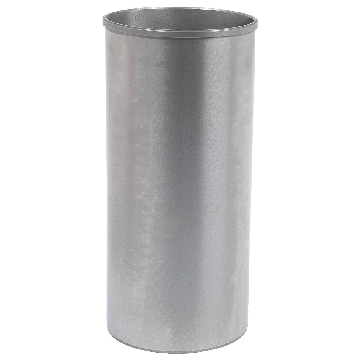 A Sparex Piston Liner (Finished), Part No. S.40437, is a cylindrical, silver-colored metal container with a smooth surface and an open top, featuring a flame ring for added protection.