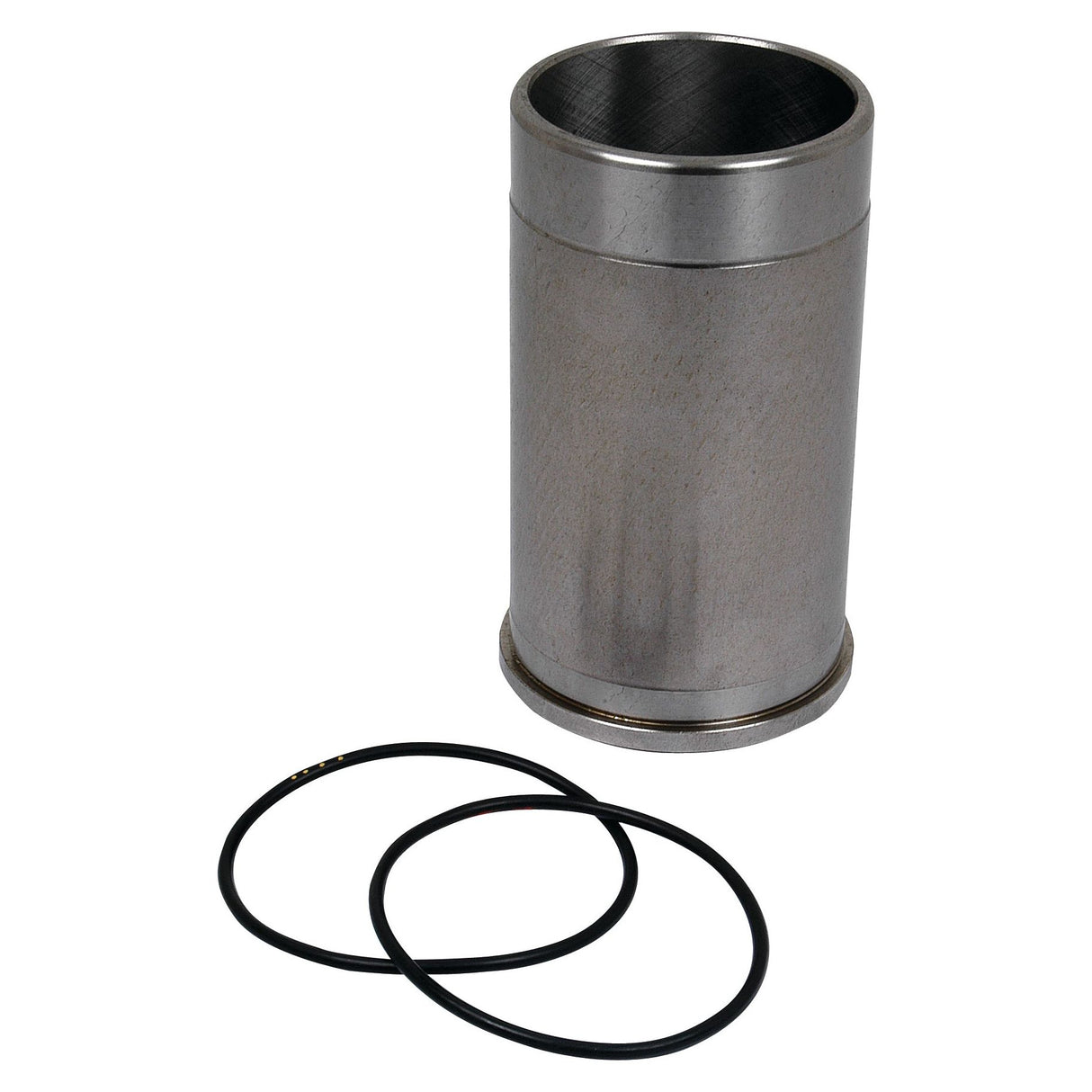 A Piston Liner (Finished) from Sparex, designated as Sparex Part No. S.57616, featuring two black rubber O-rings, is possibly used in Case IH machinery and is placed beside it against a white background.