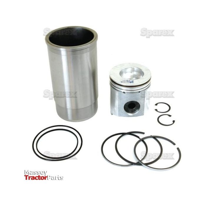 A Sparex Piston Ring and Liner Kit (Part No. S.31653) featuring a metal cylinder, piston, and multiple sealing rings, displayed on a white background.