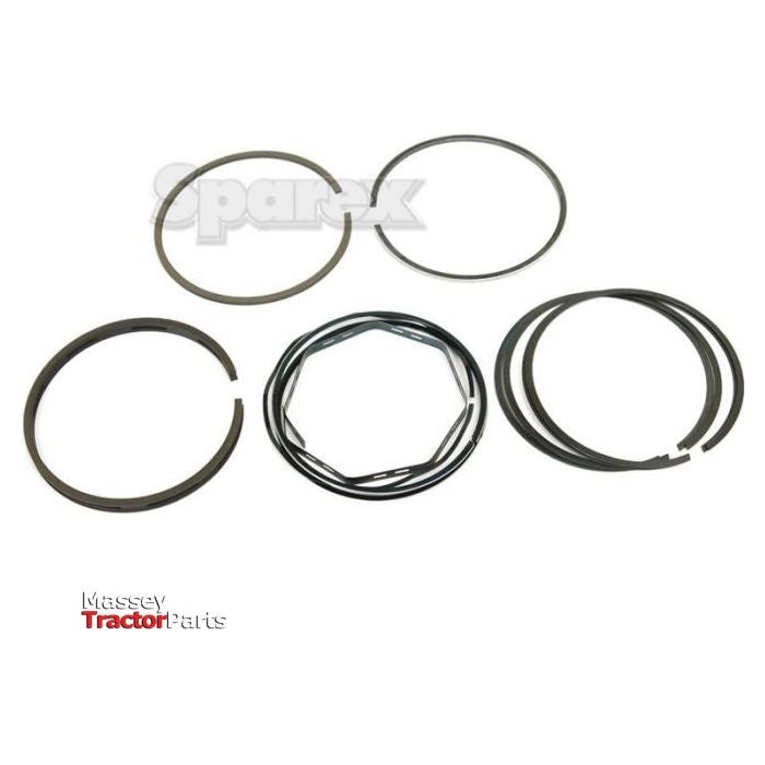 A Sparex ring set, specifically the Piston Ring (Sparex Part No. S.40417), from Massey Tractor Parts, displayed on a white background. The rings are in various sizes and shapes, arranged in a circular configuration.