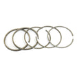 Close-up of the Sparex Piston Ring set, featuring five metallic rings arranged in an overlapping sequence on a white background. Ideal for Perkins engines, these precision-crafted Sparex Part No.S.40422 rings ensure top-notch performance and durability.