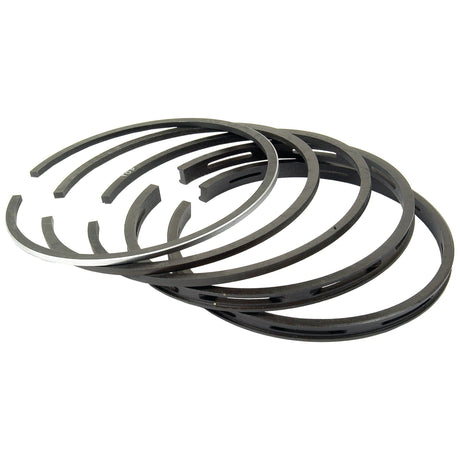 A set of five chrome-plated piston rings from the Sparex Piston Ring and Liner Kit (Sparex Part No. S.40430) arranged in a staggered fan-like pattern against a white background.