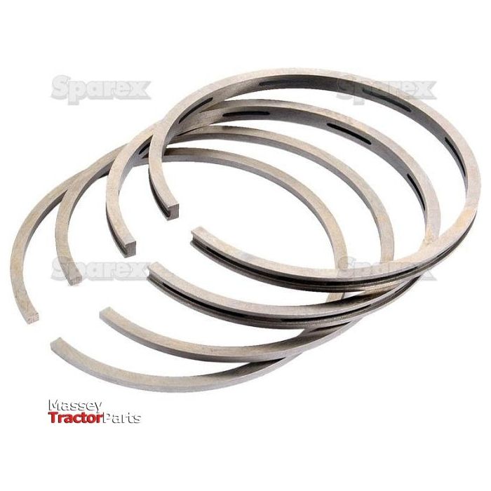 A set of metal piston rings arranged in a circular pattern, isolated on a white background. Text on the image includes "Massey Tractor Parts" and "Sparex." This durable Piston Ring (Sparex Part No.S.42483) is perfect for maintaining your Massey Ferguson petrol engine.