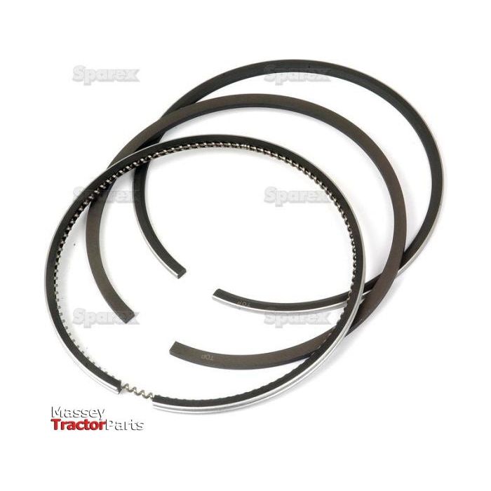 Three black piston rings labeled Sparex, with the part number S.42939, are arranged in a partially overlapping manner on a white background, forming a high-quality ring set suitable for Massey Ferguson tractors.