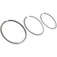 A Sparex chrome-plated ring set, part number S.57632, featuring three metal piston rings of varying sizes, positioned next to each other against a plain background.