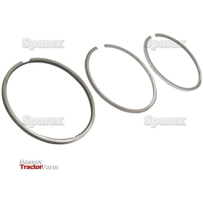 Three metallic piston rings, also known as a ring set, are arranged in a row against a white background. The image includes the logo "Sparex" and "Massey Tractor Parts" at the bottom left corner. These are identified as Piston Ring | Sparex Part No.S.57632 from the Sparex brand.
