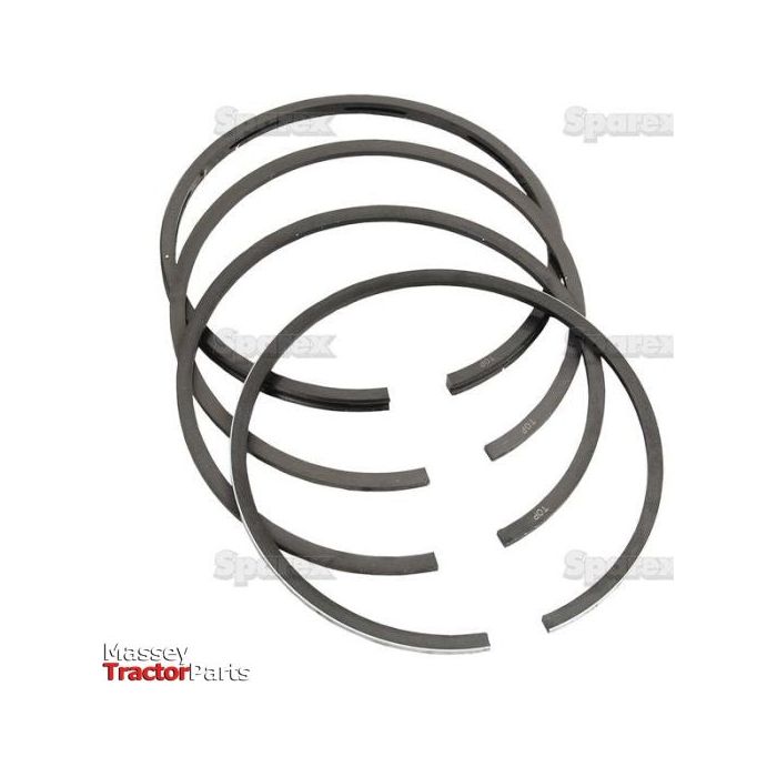 A set of four chrome-plated metal piston rings displayed in an overlapping arrangement. The words "Massey Tractor Parts" and "Sparex Part No.S.57508" are visible in the background, suggesting compatibility with Case IH machinery.