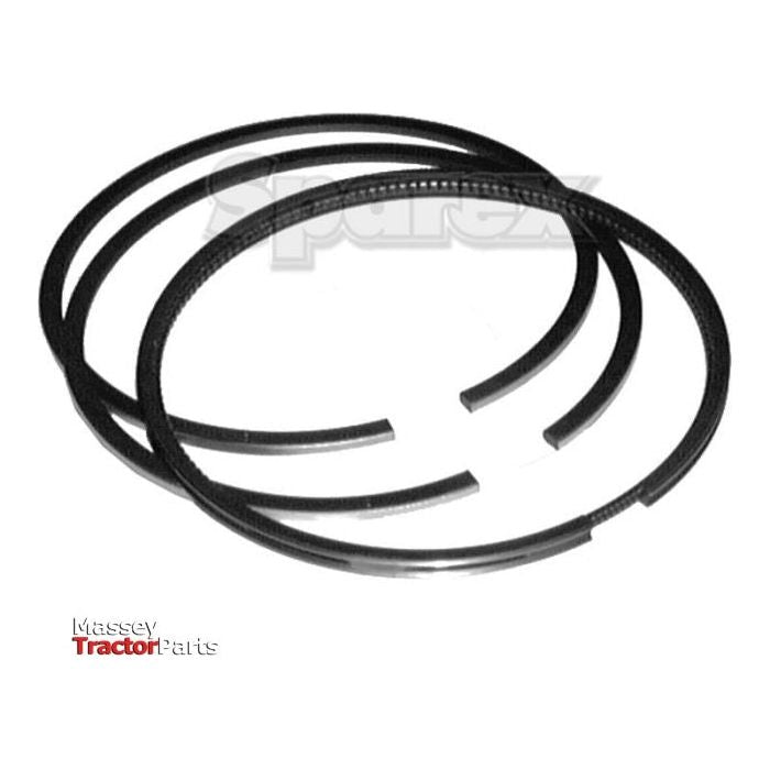 Three black piston rings with gaps, part of the high-quality Sparex Piston Ring Std. set (Sparex Part No. S.66525), are displayed alongside the Massey Tractor Parts logo in the bottom left corner.