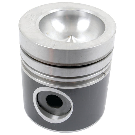 Introducing the Sparex Piston (Standard) - S.43217, a meticulously crafted silver and black engine component featuring a recessed top and a side opening hole for enhanced compression height.