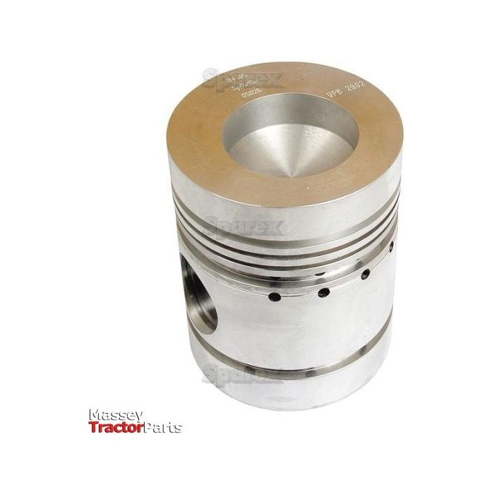 A metallic cylinder piston with grooves and a hollow center, labeled "Sparex" at the bottom left, features precise bore diameter specifications. The product is named Piston (Standard) - S.43382.