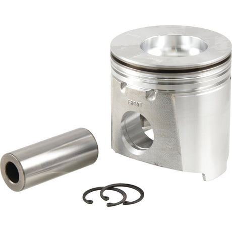 The Sparex Piston (Standard) - S.44196, a silver metal piston featuring a bore diameter, wrist pin, and two circlips displayed on a white background.
