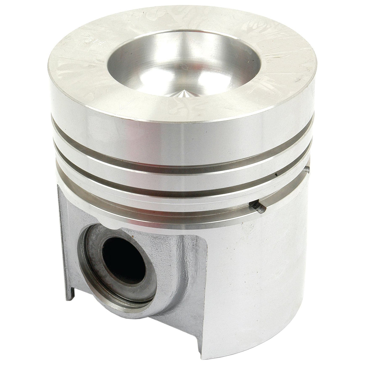 The Piston (Standard) - S.57625 by Sparex is a metallic engine component featuring three grooves near the top and a central cavity, designed for fitting into a cylinder with precise compression height.