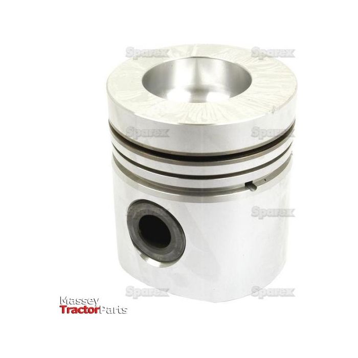 A silver piston with two grooves and an Al-Fin Ring Groove, featuring a hole at the lower side, set against a white background with the "Massey Tractor Parts" logo in the bottom left corner. This is the Piston (Standard) - S.57626 from Sparex.