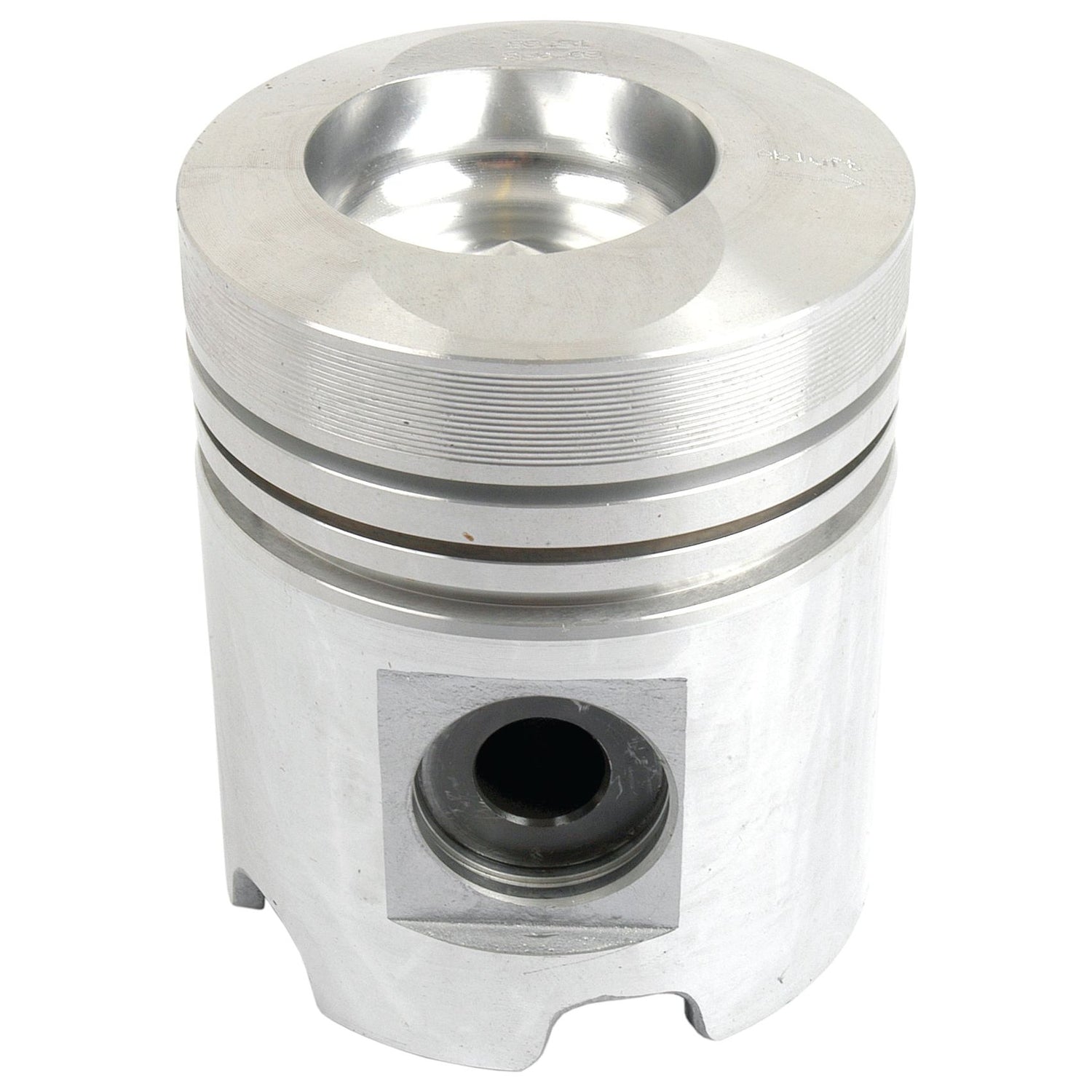 A Piston (Standard) - S.69943 by Sparex, crafted with metallic material, features grooved rings and a cylindrical shape with a hollow interior, a recessed top surface, and precisely measured compression height.
