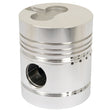 Close-up image of the Sparex Piston (Standard) - S.75974, a shiny, cylindrical metallic component featuring grooves, detailing, and a hole, typically used in an internal combustion engine; showcasing its precise bore diameter.