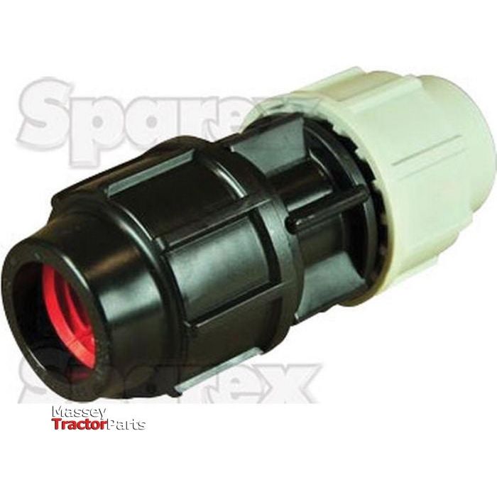 A Sparex Coupling - 3/4'' x 25mm (Part No. S.118424) with a black body, white end, and red interior component is shown against a background that reads "Sparex." This coupling is robust and versatile for various applications.