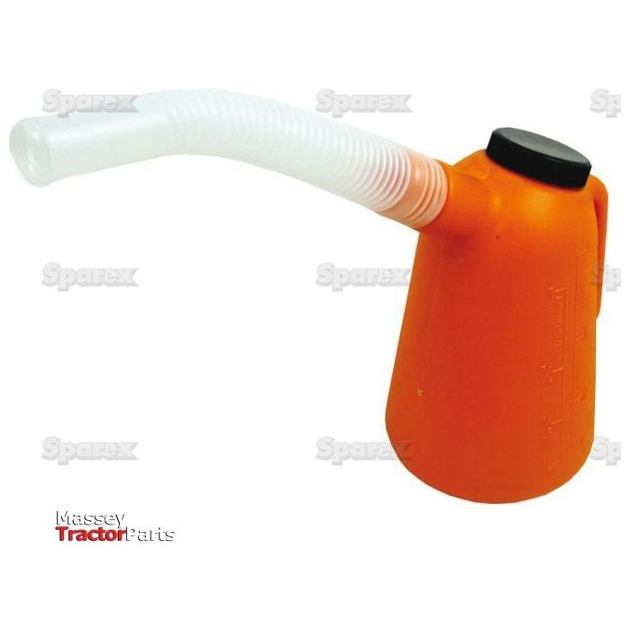A vibrant orange plastic jug with a flexible, ribbed white spout designed for pouring liquids. The spout is attached to the lid, and the brand name "Sparex" is prominently displayed on the jug. This 1-liter container is officially known as Plastic Jug - 1L | Sparex Part No.S.20624.