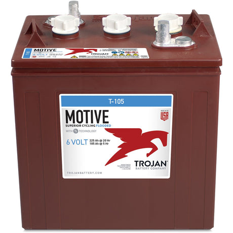 A red Sparex Battery TE35-AP, 6V with an AH Capacity @20HR of 245, featuring white and metal terminals on top and a label detailing its specifications and the Sparex brand.