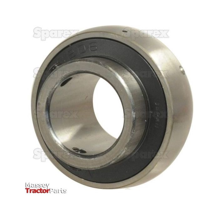 Close-up of a Sparex Plummer Block Bearing Insert (UC205-16) - S.18582 with a circular opening in the center. The background features repeated watermarks of the word "Sparex" and a small "Massey Tractor Parts" logo in the corner.