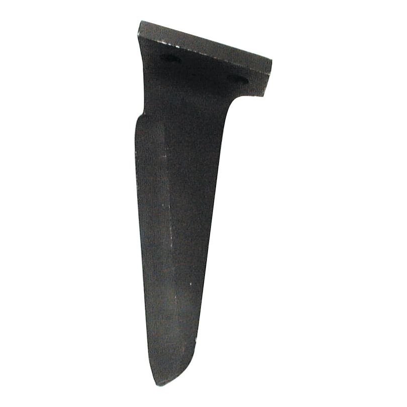 A black metal turbine blade featuring a smooth surface, curved edge, and rectangular base is displayed against a plain white background. This replacement component for the Perugini 320425 Power Harrow Blade is specifically identified as the Sparex Power Harrow Blade 100x15x270mm LH (Sparex Part No.S.78182), with hole centers measuring 54mm and a hole diameter of 17mm.