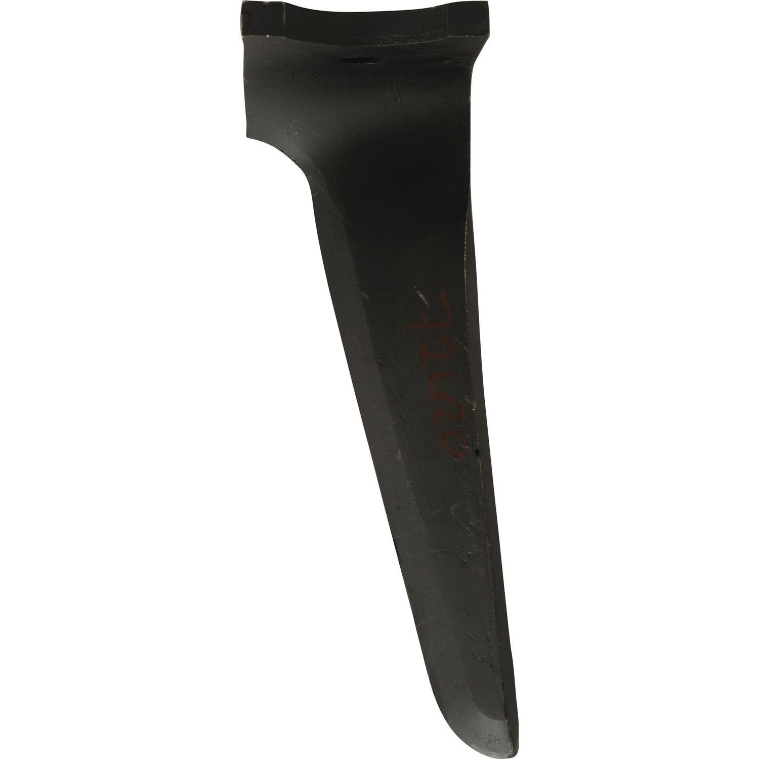 A black metal Power Harrow Blade by Sparex, model MA46000151, with a tapered design featuring some wear and faint writing on its surface.