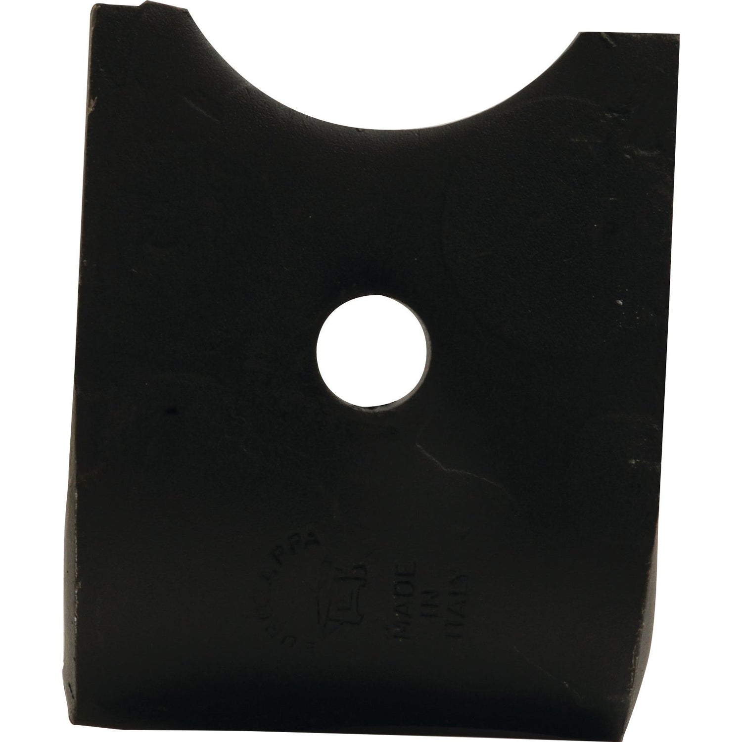 A black, rectangular Sparex Power Harrow Blade 100x15x320mm RH, featuring an 18.5mm circular hole and engraved markings including "Made in Italy," ideal as a Kverneland replacement part (fits models MA46000150 / S.72419).