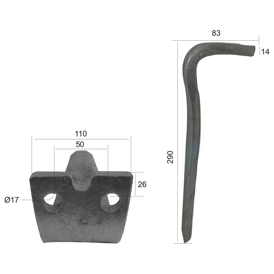 Power Harrow Blade 110x14x290mm . Hole centres: 50mm. Hole⌀ 17mm. Replacement forForgio, Rekord.
 - S.78044 - Massey Tractor Parts